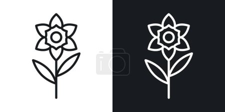 Daffodil Icon Set. Natural gardenia flower elegance vector symbol in a black filled and outlined style. Summer Awakening daffodil Sign.