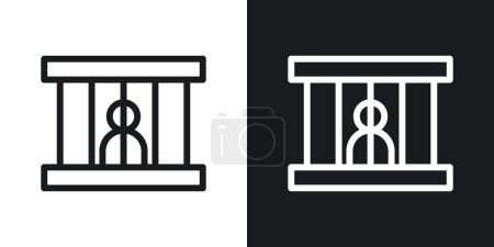 Ensemble d'icônes derrière les barreaux. Symbole vectoriel de cellules incarcérées dans un style noir rempli et souligné. Signe de confinement sécurisé.