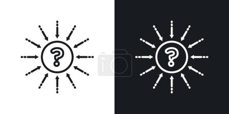 Illustration for Comprehensible icon set. Straightforward question cogwheel vector symbol in a black filled and outlined style. Intelligence comprehension sign. - Royalty Free Image