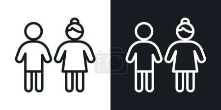 Boy and Girl Icon Set. Child bathroom silhouette vector symbol in a black filled and outlined style. Youthful Joy Sign.