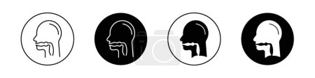 Schluckreflex Icon Set vorhanden. Orale Einnahme Dysphagie Vektor-Symbol in einem schwarz gefüllten und umrissenen Stil. Zeichen für die Verdauung der Speiseröhre im Rachenraum.