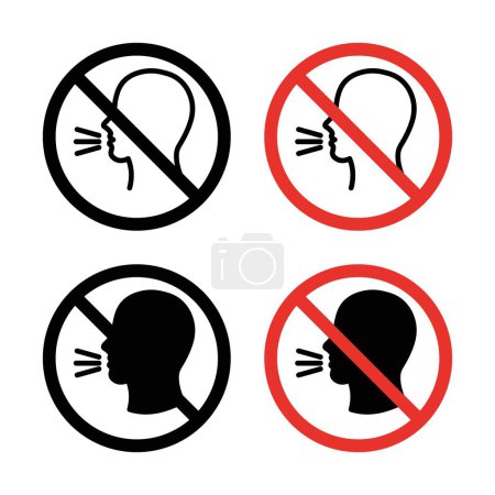 Stop Talking Sign Icon Set. Prohibited noise Silence and keep quiet vector symbol in a black filled and outlined style. Hush Now Sign.