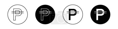 Philippine Currency Icon Set. Peso money exchange business vector symbol in a black filled and outlined style. Economic Exchange Sign.