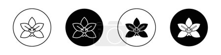 Ensemble d'icônes d'orchidée de papillon. Symbole vectoriel de plante de fleur d'orchidée dans un style rempli et contour noir. Signe de grâce délicate.