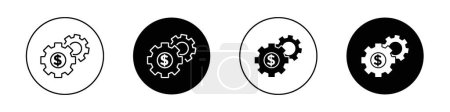 Conjunto de iconos de procesos de dinero. Optimice el Símbolo de Vector de Nómina de Gastos de Costo en un Estilo Relleno y Esbozado Negro. Signo de racionalización de finanzas.