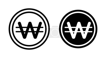 Illustration for Korean Won Icon Set. Korea Money coin vector symbol in a black filled and outlined style. South krw Currency coin sign. - Royalty Free Image