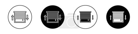 Jalousie Icon Set vorhanden. Jalousie-Vektor-Symbol in schwarz ausgefülltem und umrissenem Stil. Rolling Curtain Privacy Shade Sign.