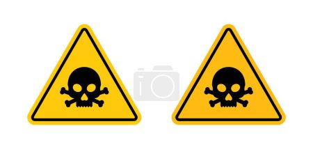 Conjunto de iconos de signos tóxicos. Peligro Precaución Veneno Sustancias químicas símbolo vectorial en un estilo negro lleno y esbozado. Advertencia para el veneno y los productos químicos peligrosos signo.