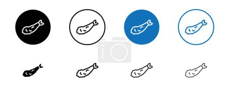Tempura Icon Set. Japanese Fish Tempura in a black filled and outlined style. Crisp Delight Shrimp Sign.