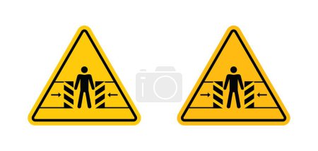 Risk of crushing warning sign icon set. Notice for areas with potential crushing hazards vector symbol in a black filled and outlined style. Crushing risk and safety measures sign.