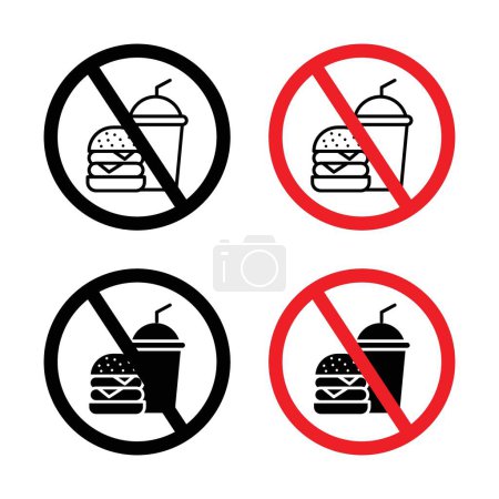 No Food Allowed Sign Icon Set. Eating prohibition vector symbol in a black filled and outlined style. Snack Ban Sign.