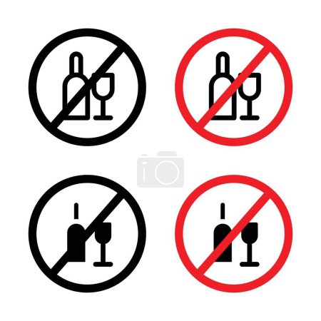 Kein Alkoholzeichen gesetzt. Verbot von alkoholischen Getränken ohne Alkohol und Getränkevektorsymbol in einem schwarz gefüllten und umrissenen Stil. Richtlinien für alkoholfreie Zonen unterzeichnen.