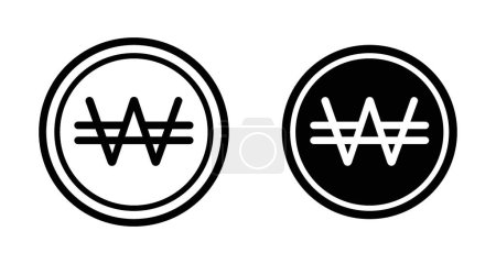 Illustration for Korean Won Icon Set. Korea Money coin vector symbol in a black filled and outlined style. South krw Currency coin sign. - Royalty Free Image
