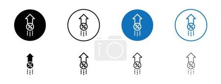Interest Growth Icon Set. Increase percentage Profit rate Vector Symbol in a Black Filled and Outlined Style. Financial High Margin Sign.