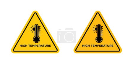 Conjunto de iconos de señal de advertencia de alta temperatura. Precaución para las áreas expuestas a altas temperaturas símbolo vectorial en un negro lleno y delineado estilo. Peligro de calor y señal de prevención de quemaduras.
