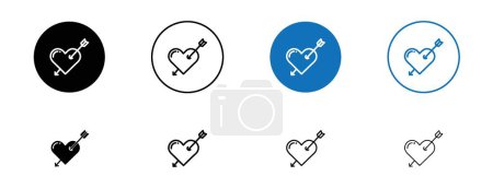 Illustration for Heart with arrow icon set. wedding or valentine cupid love arrow vector symbol. - Royalty Free Image