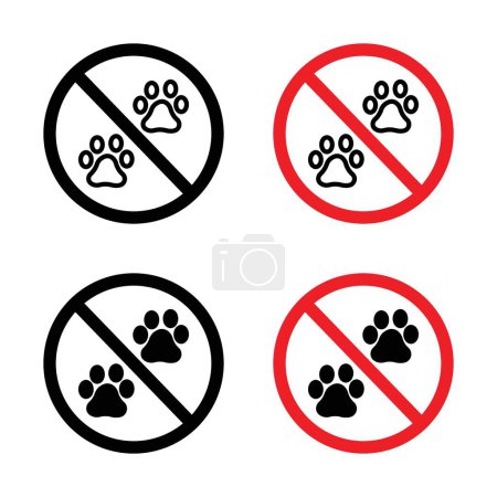 Verbotene Hundekennzeichen gesetzt. Verbot von Haustieren in bestimmten Bereichen mit verbotenem Hunde- und Tiervektorsymbol in schwarz ausgefülltem und umrissenem Stil. Regeln für Haustierzugang und Beschränkungen unterzeichnen.