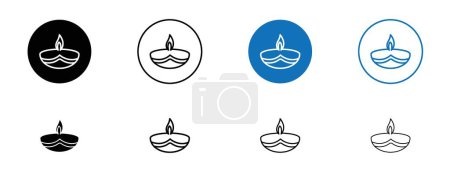 Ensemble d'icône Diya. Fête des lampes traditionnelles avec vecteur diya et symbole de lumière dans un style noir rempli et souligné. Fête et représentation de l'espoir avec flamme et illustration graphique.