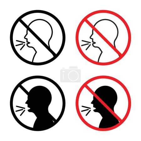 No Talking Sign Icon Set. Silence and quiet vector symbol in a black filled and outlined style. Ban speak and noise Sign.