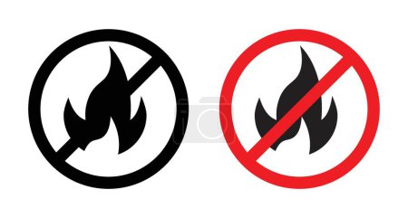 Icône sans signe de feu. Symbole vectoriel d'interdiction de flamme et de brûlure dans un style noir rempli et souligné. Panneau d'interdiction de combustion.