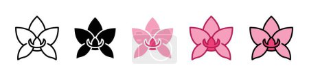 Conjunto de iconos de orquídea polilla. Orquídea flor planta vector símbolo en un negro lleno y delineado estilo. Delicado signo de gracia.