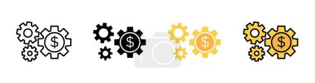 Money Processes Icon Set. Optimize Cost Expense Payroll Vector Symbol in a Black Filled and Outlined Style. Streamlining Finances Sign.