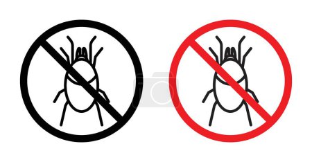 Mite en el signo de prohibición. No hay garrapata o insecto vector símbolo. icono de control de plagas. signo anti-desinfección. símbolo libre de pesticidas.