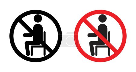 Ne vous asseyez pas signe Icône Set. Le repose-siège interdit le symbole vectoriel dans un style noir rempli et souligné. Sit Restreindre signe.