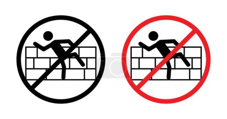 No subir icono de signo conjunto. Advertencia contra la escalada o el escalado en áreas restringidas símbolo vectorial en un estilo negro lleno y esbozado. Prohibición de escalada y señal de seguridad.