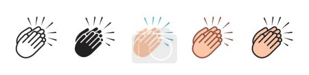 Clapping Hands Icon Set. Congratulation and Cheers Hands Applaud vector symbol in a black filled and outlined style. High Five Hand Sign.