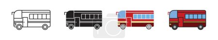 Illustration for Bus Coach Icon Set. Coach shuttle side vector symbol in a black filled and outlined style. Journey Commence Sign. - Royalty Free Image