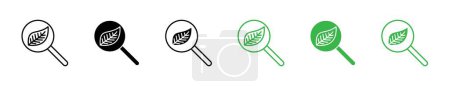 Botanik Icon Set vorhanden. Naturlupe und Pflanzenvektorsymbol im schwarz gefüllten und umrissenen Stil. Grüne Zeichen erkunden.