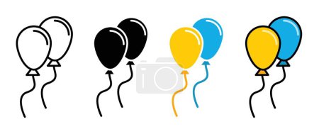 Téléchargez les illustrations : Ensemble d'icônes de ballons. Fêtes Symbole vectoriel de ballon d'hélium de fête et d'événement dans un style noir rempli et souligné. Flotteurs de célébration signe. - en licence libre de droit