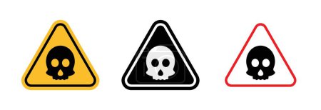 Toxic sign icon set. Danger Caution Poison Chemical substances vector symbol in a black filled and outlined style. Warning for poison and dangerous chemicals sign.
