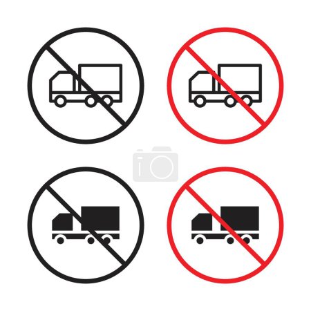 No Truck Sign Icon Set. Heavy vehicle ban vector symbol in a black filled and outlined style. Truck Limit Zone Sign.