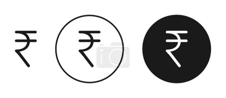 Indian Rupee Icon Set. Inr currency money coin design vector symbol in a black filled and outlined style. Indian Currency Payment Value Sign.