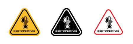 Hochtemperatur-Warnzeichen gesetzt. Vorsicht für Bereiche, die hohen Temperaturen ausgesetzt sind Vektor-Symbol in einem schwarz gefüllten und umrissenen Stil. Hitzegefahr und Verbrennungsgefahr.
