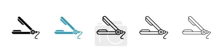 Illustration for Hair straightener icon set. spa woman hair curling styling ceramic straightener vector symbol. - Royalty Free Image