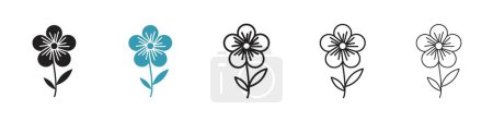 Illustration for Flax Flower Icon Set. Flaxseed Seed Linseed Vector Symbol in a Black Filled and Outlined Style. Natural florist Linen seed Sign. - Royalty Free Image