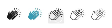 Conjunto de iconos de manos aplaudiendo. Felicidades y Salud Manos Aplaude símbolo vectorial en un negro lleno y delineado estilo. Alta señal de mano cinco.
