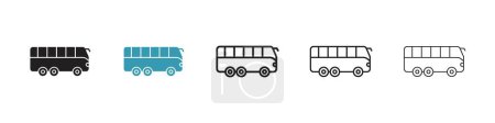 Illustration for Bus Coach Icon Set. Coach shuttle side vector symbol in a black filled and outlined style. Journey Commence Sign. - Royalty Free Image