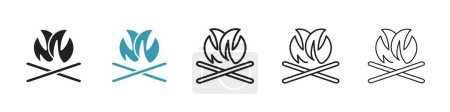 Bonfire icon set. campfire vector symbol. travel camp fire and wood sticks.