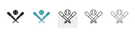 Juego de iconos de béisbol. americano béisbol deporte jugar símbolo de vectores. signo de bola y bate en estilo negro lleno y esbozado.