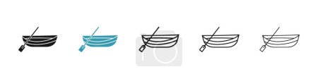 Illustration for Wooden Boat Icon Set. Wooden boat water vector symbol in a black filled and outlined style. Nautical Journey Sign. - Royalty Free Image