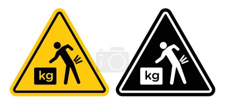 Warning heavy object sign icon set. Caution for lifting risks with heavy lift and warning vector symbol in a black filled and outlined style. Guidelines for safe handling and injury prevention sign.