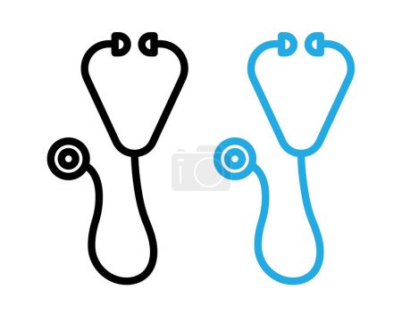 Stethoscope Icon Set. Doctor medic diagnostic vector symbol in a black filled and outlined style. Health Check Sign.