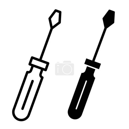 Screwdriver Icon Set. Screw Tool Automotive Vector Symbol in a Black Filled and Outlined Style. Precision and Power Sign.