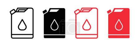 Illustration for Oil Can Icon Set. Motor Lubricant and diesel Tank vector symbol in a black filled and outlined style. Engine Maintenance Petrol Plastic bottle Sign. - Royalty Free Image