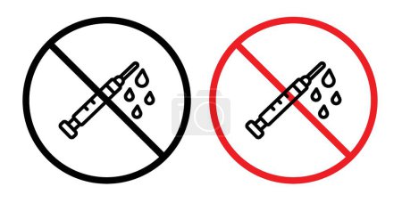 No Syringe Sign Icon Set. Injection and vaccine vector symbol in a black filled and outlined style. Medicinal Needle Prohibition Sign.