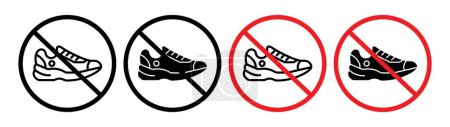 Kein Schuh-Zeichen gesetzt. Es wird davon abgeraten, Schuhe in ausgewiesenen Bereichen Vektorsymbol in einem schwarz gefüllten und umrissenen Stil zu tragen. Schuhfreie Zonen und Hygieneförderungsschild.